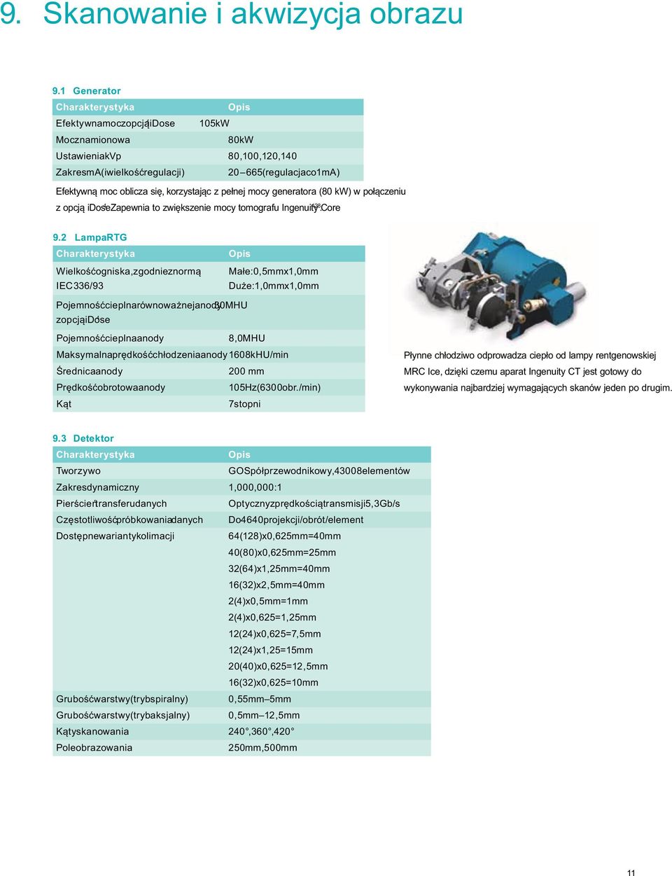 z pełnej mocy generatora (80 kw) w połączeniu z opcją idose 128. Zapewnia to zwiększenie mocy tomografu Ingenuity. Core 9.