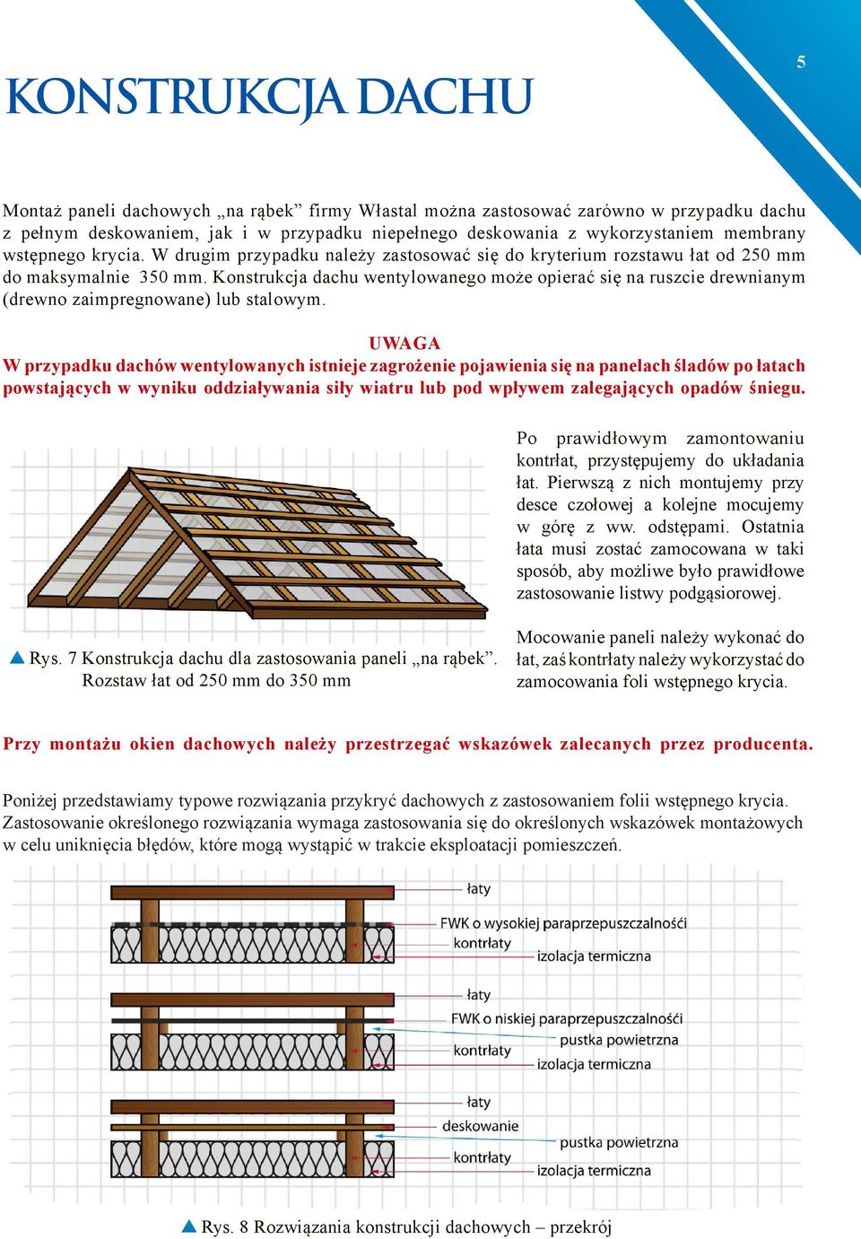 Konstrukcja dachu wentylowanego może opierać się na ruszcie drewnianym (drewno zaimpregnowane) lub stalowym.