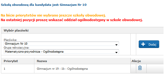 13 Jeśli placówka obwodowa nie zostanie umieszczona na liście preferencji nie będzie możliwe zapisanie podania w systemie.