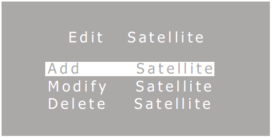 częstotliwość i siła sygnały pokazane są na górze. 4) Aby opuścić bieżące menu kliknij EXIT. 4.4 Edycja satelit W tym menu użytkownik może dodawać, usuwać oraz modyfikować satelity.