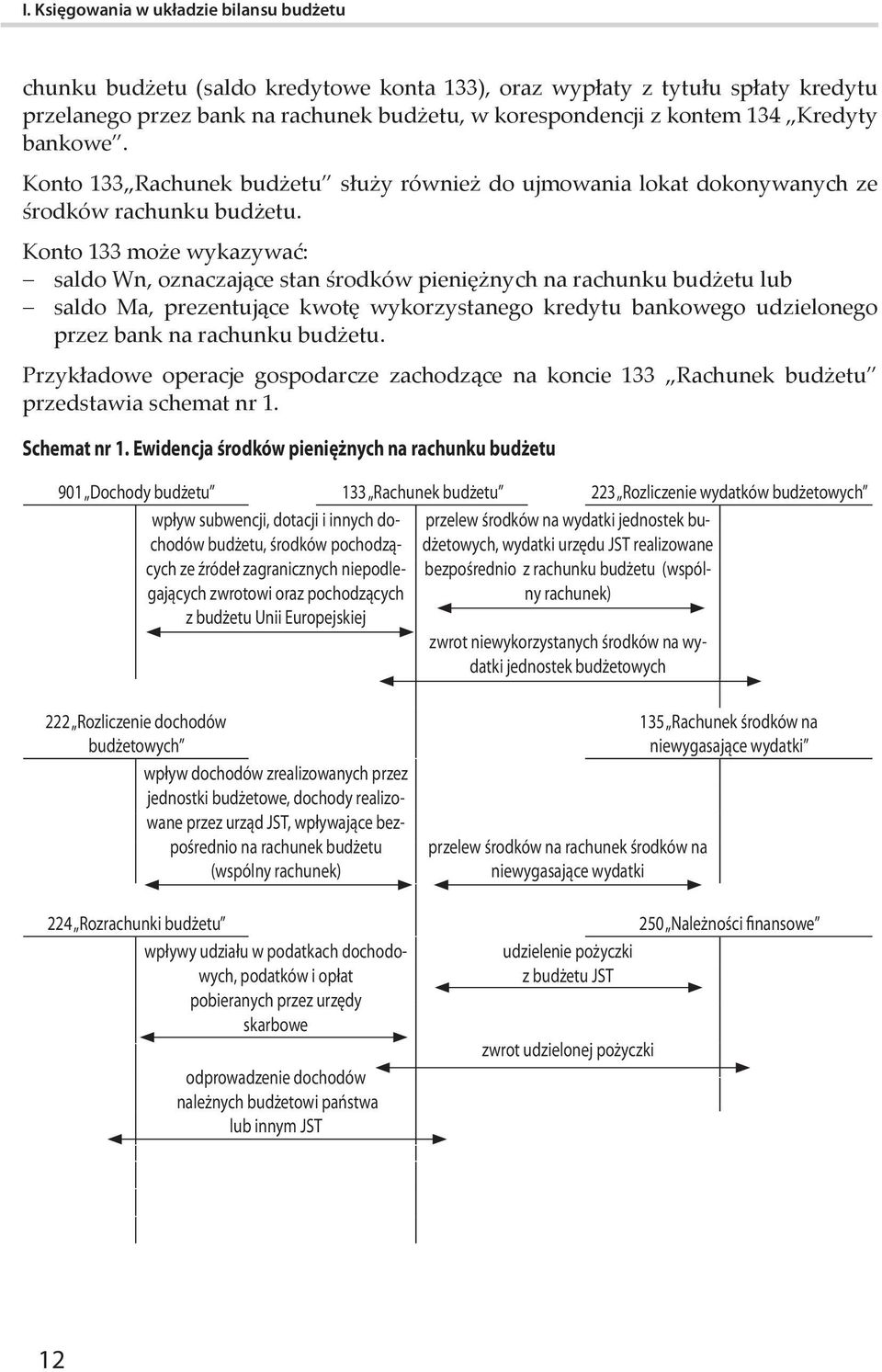 Konto 133 może wykazywać: saldo Wn, oznaczające stan środków pieniężnych na rachunku budżetu lub saldo Ma, prezentujące kwotę wykorzystanego kredytu bankowego udzielonego przez bank na rachunku