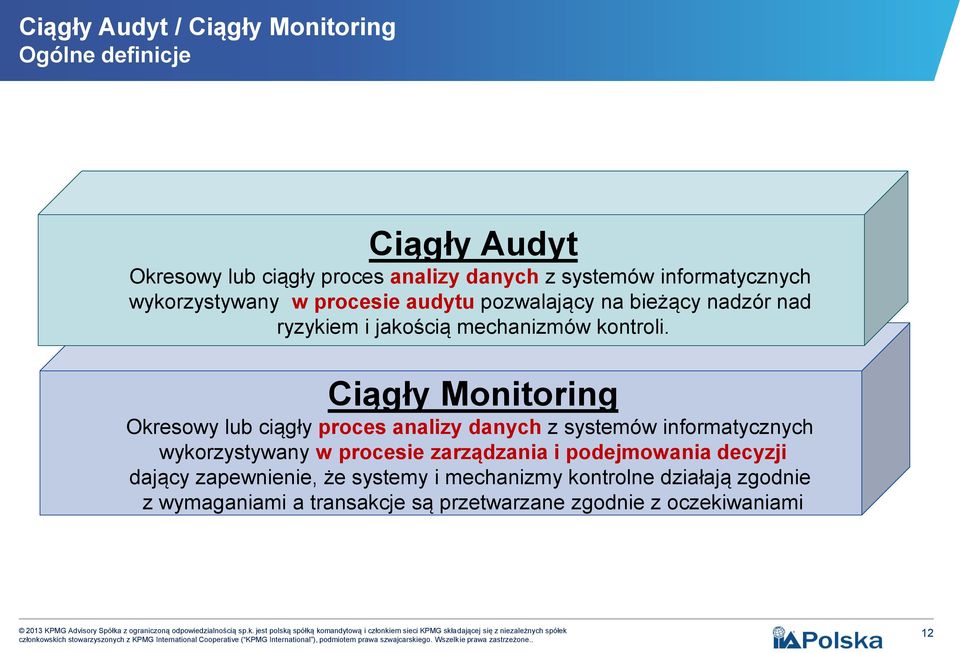 Ciągły Monitoring Okresowy lub ciągły proces analizy danych z systemów informatycznych wykorzystywany w procesie zarządzania i