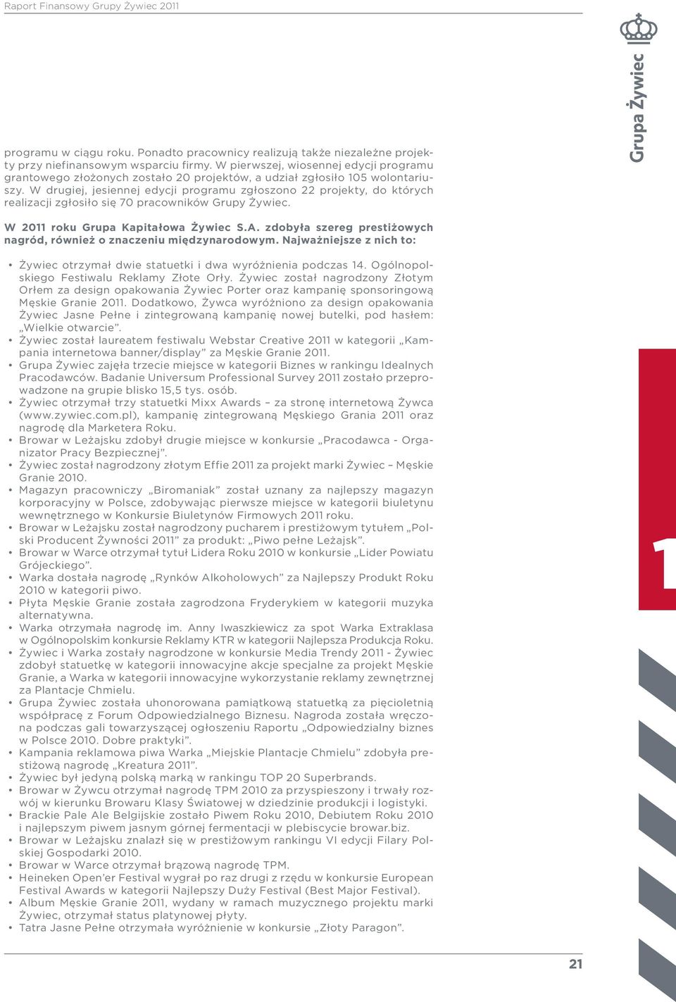 W drugiej, jesiennej edycji programu zgłoszono 22 projekty, do których realizacji zgłosiło się 70 pracowników Grupy Żywiec. W 2011 roku Grupa Kapitałowa Żywiec S.A.