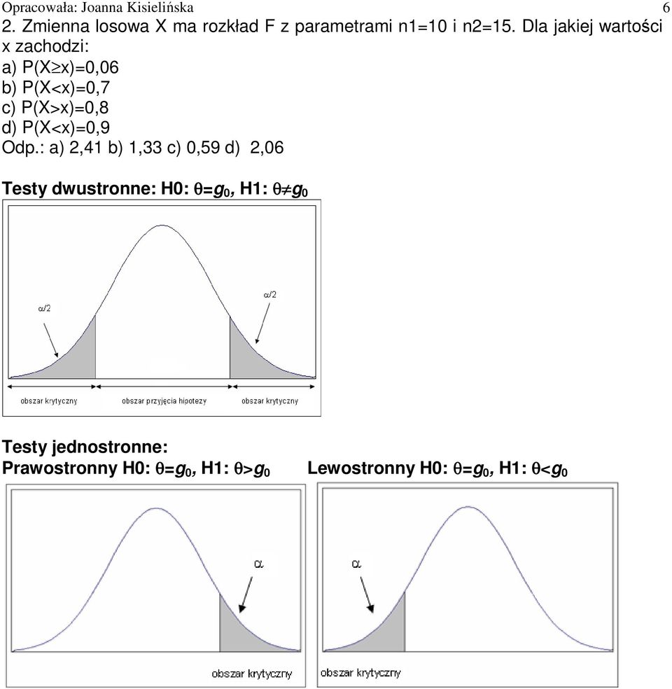 Dla jakiej wartości x zachodzi: a) P(X x)=0,06 b) P(X<x)=0,7 c) P(X>x)=0,8 d)