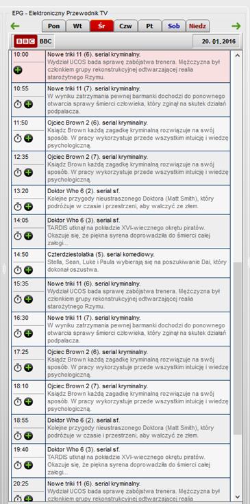 Archiwum Obok listy kanałow znajduje się Elektroniczny Program Telewizyjny razem z archiwum wybranego kanału Wybierz
