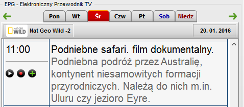 Player Opcja «Programator nagrywania» pozwala zaprogramować PolBox.TV Online Player na nagrywanie wybranych kanałów w zaznaczony czas i dzień.