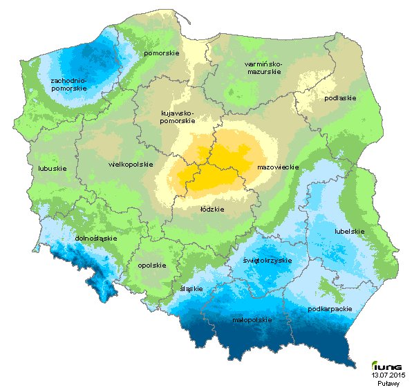 Klimatyczny Bilans Wodny dla 05 i 10 okresu raportowania w 2015 roku KBW [mm] Klimatyczny Bilans Wodny (KBW) Rok: 2015; okres: 05 (11.V - 10.