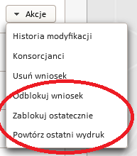 Strona15 Akcje w zakładce Zapisane wnioski W zakładce Zapisane wnioski znajduje się zestawienie wszystkich wniosków o dofinansowanie, które może edytować dany użytkownik.
