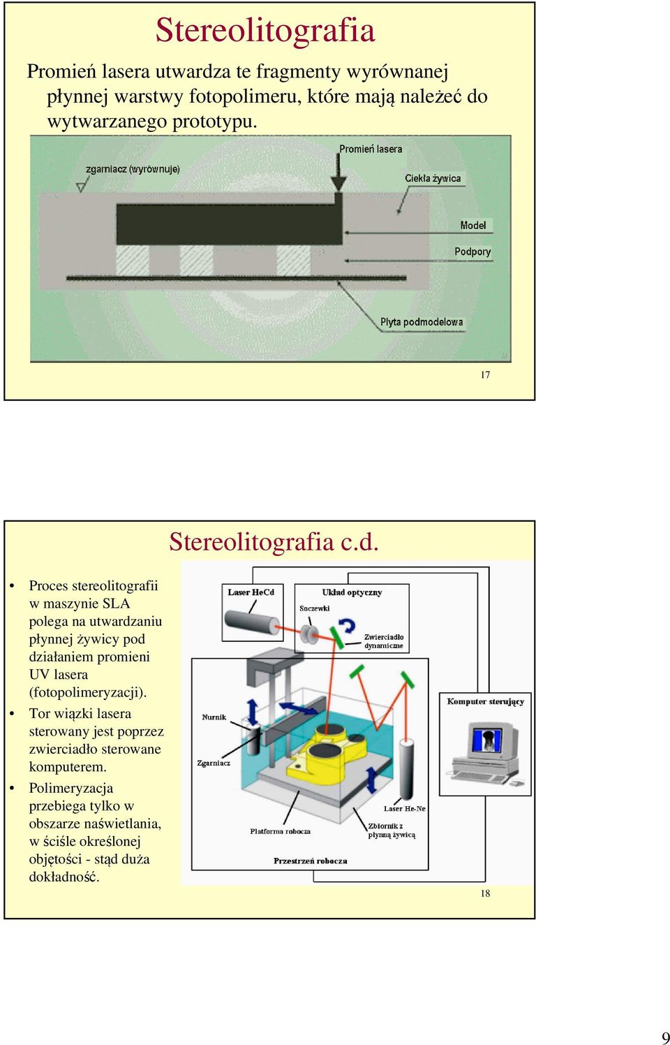 Proces stereolitografii w maszynie SLA polega na utwardzaniu płynnej żywicy pod działaniem promieni UV lasera