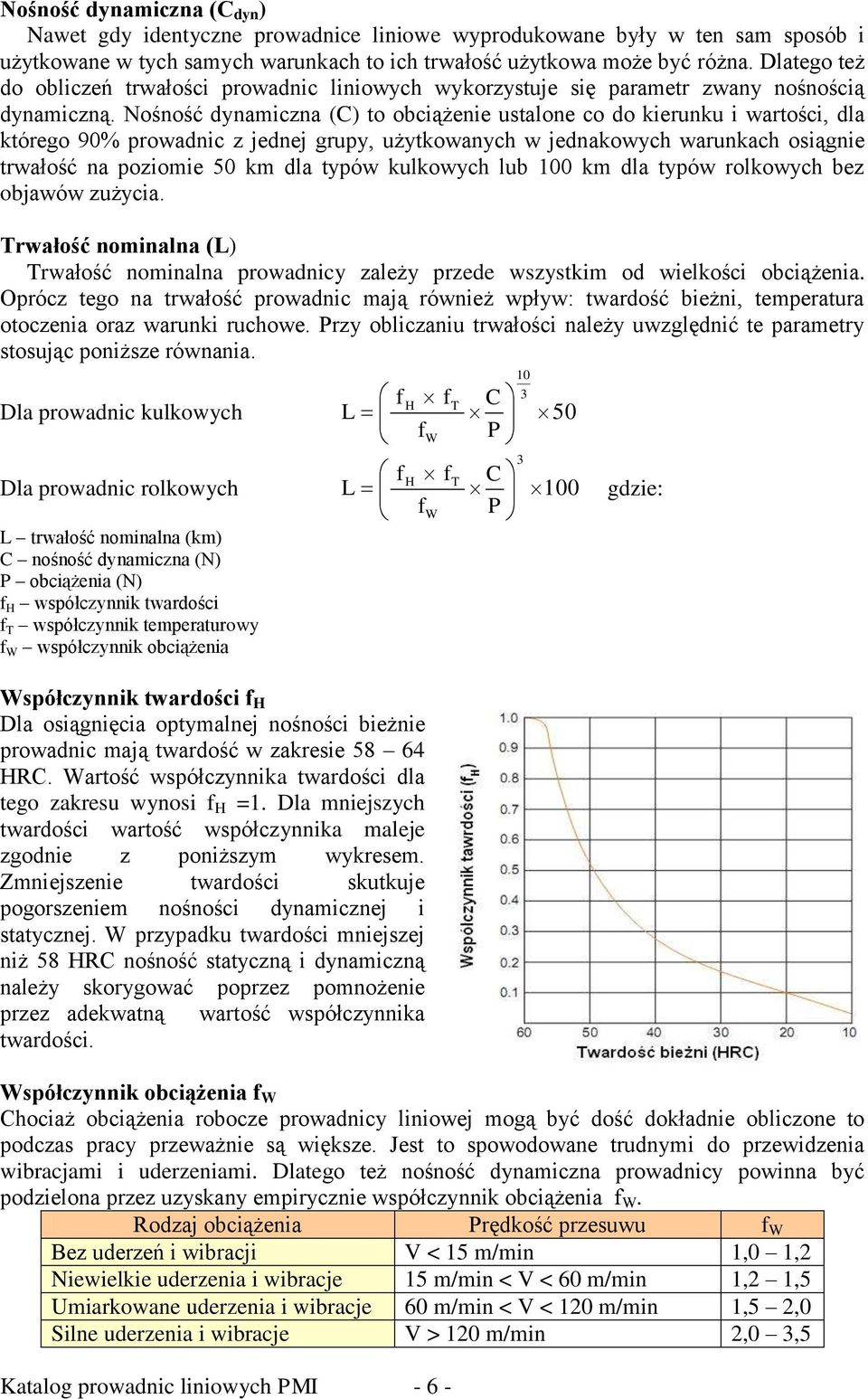 Nośność dynamiczna (C) to obciążenie ustalone co do kierunku i wartości, dla którego 90% prowadnic z jednej grupy, użytkowanych w jednakowych warunkach osiągnie trwałość na poziomie 50 km dla typów