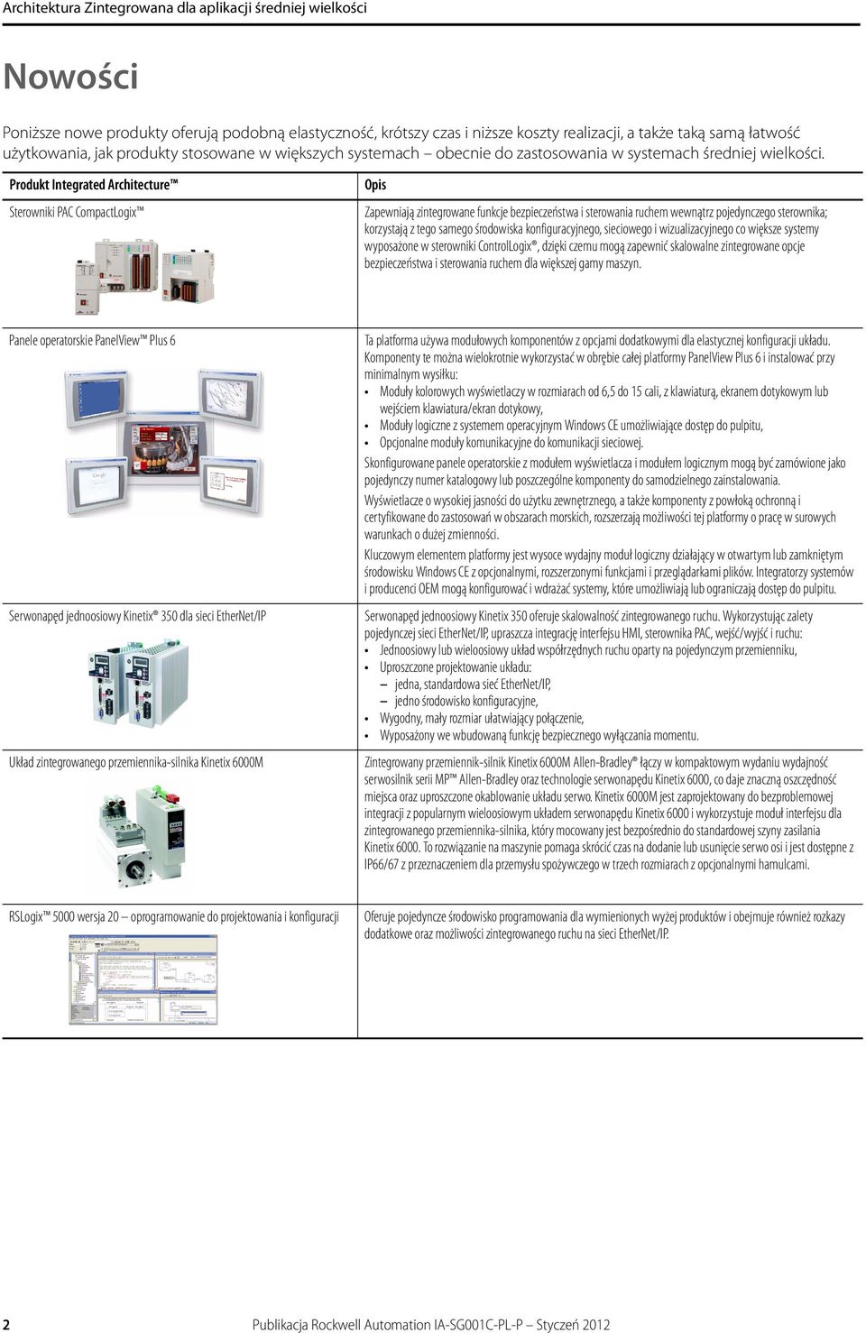 Produkt Integrated Architecture Opis Sterowniki PAC CompactLogix Zapewniają zintegrowane funkcje bezpieczeństwa i sterowania ruchem wewnątrz pojedynczego sterownika; korzystają z tego samego