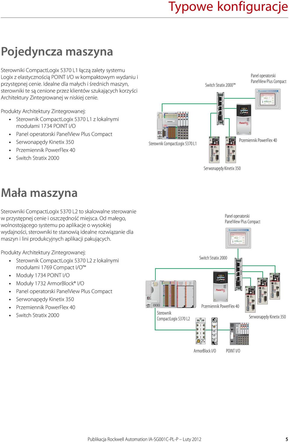 1734 1734 IM4 IB8 Typowe konfiguracje Pojedyncza maszyna Sterowniki CompactLogix 5370 L1 łączą zalety systemu Logix z elastycznością POINT I/O w kompaktowym wydaniu i przystępnej cenie.