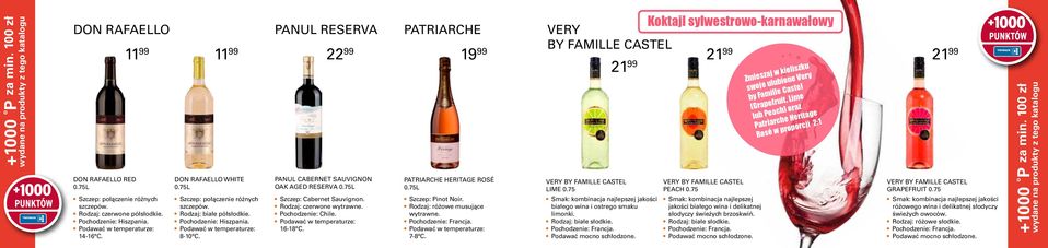 Patriarche 19 99 Patriarche Heritage Rosé Szczep: Pinot Noir. Rodzaj: różowe musujące wytrawne. 7-8 C. Koktajl sylwestrowo-karnawałowy Very by Famille Castel 21 99 VeRy by Famille Castel Lime 0.