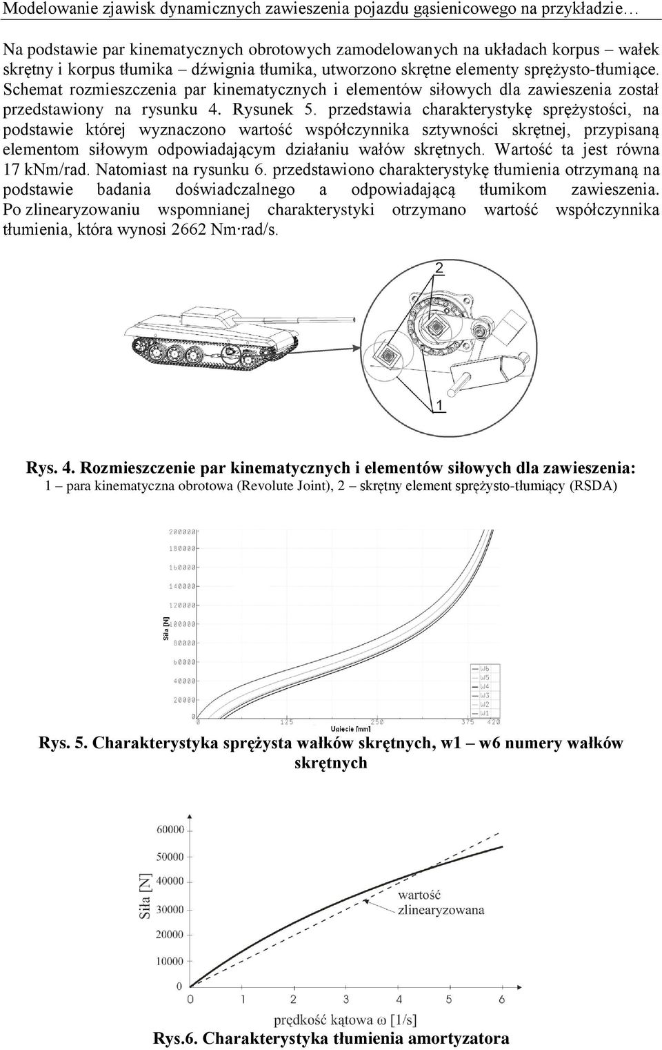 przedstawia charakterystykę sprężystości, na podstawie której wyznaczono wartość współczynnika sztywności skrętnej, przypisaną elementom siłowym odpowiadającym działaniu wałów skrętnych.