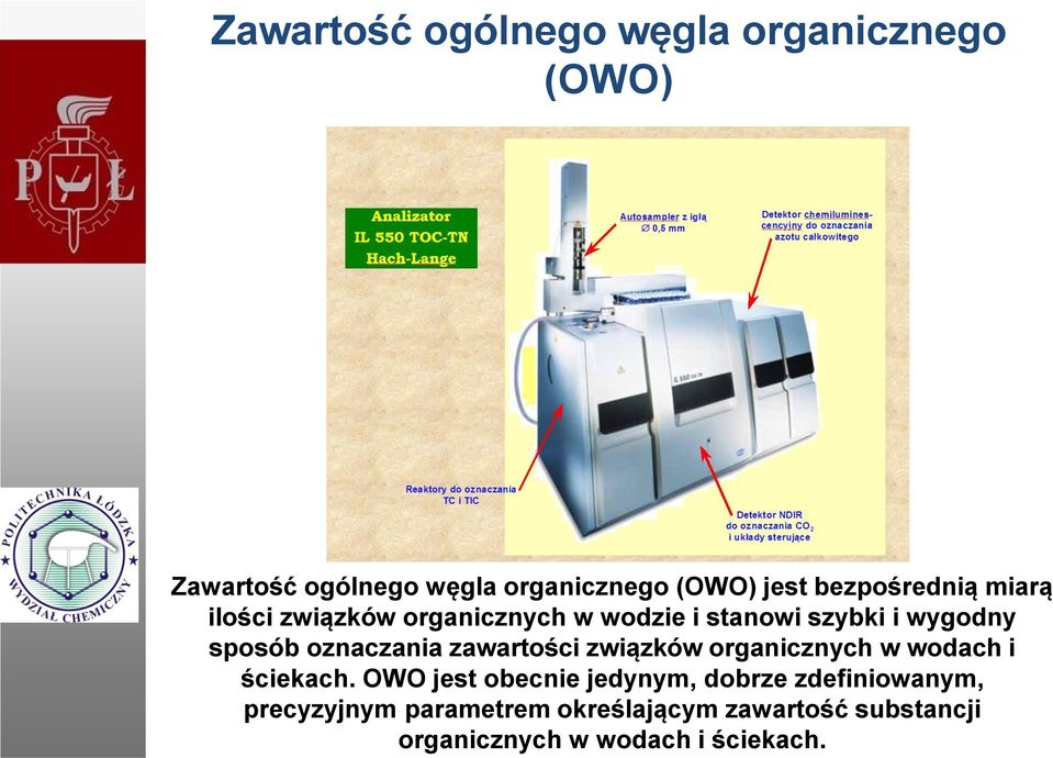 oznaczania zawartości związków organicznych w wodach i ściekach.