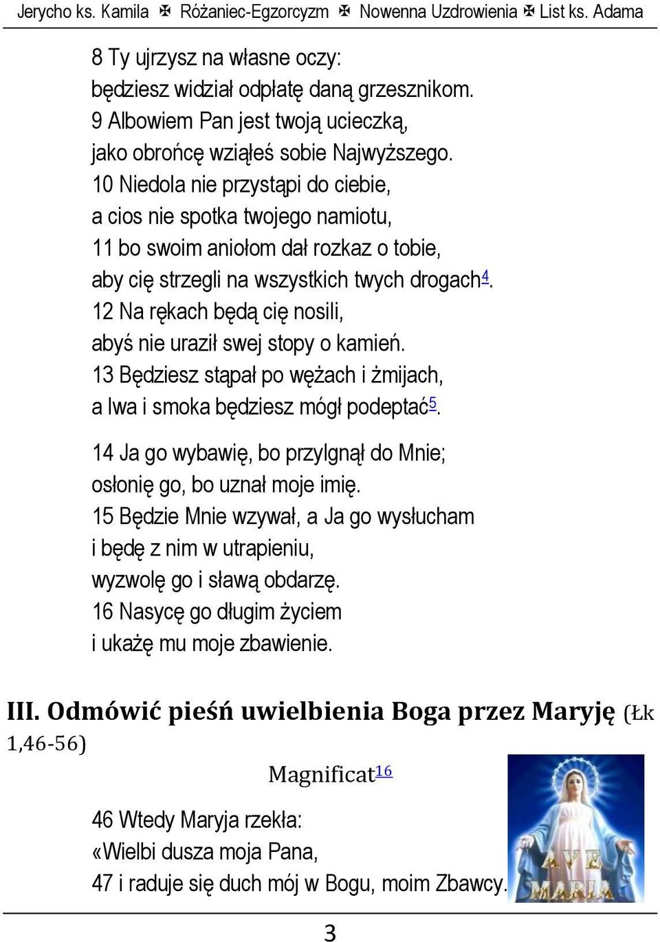 12 Na rękach będą cię nosili, abyś nie uraził swej stopy o kamień. 13 Będziesz stąpał po wężach i żmijach, a lwa i smoka będziesz mógł podeptać 5.