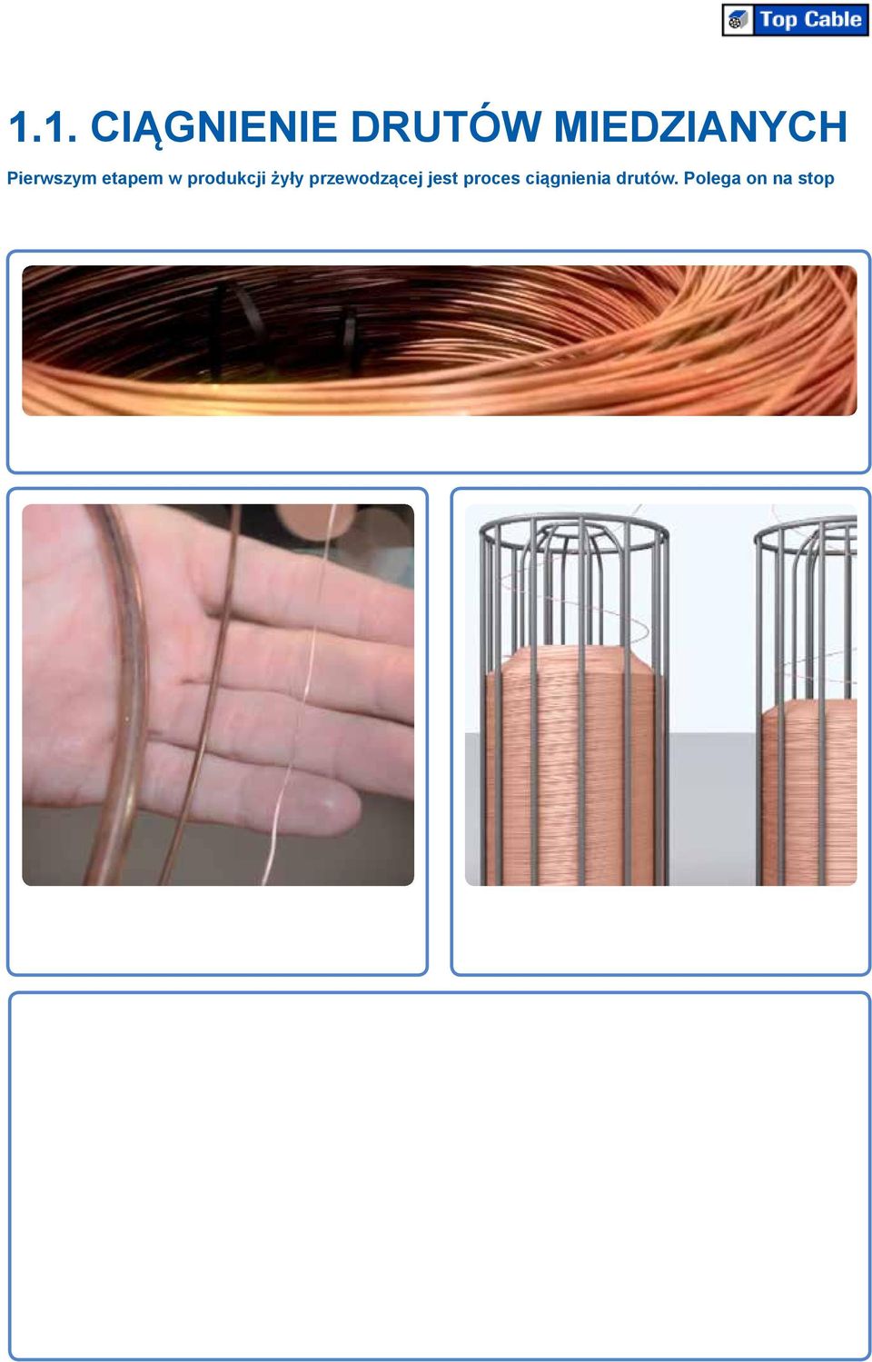 Z huty miedzi surowiec pierwotny trafia zakładów produkcyjnych Top Cable w postaci ważących 5 ton, wielkich zwojów drutu miedzianego o średnicy 8 mm, znanego pod nazwą walcówka.