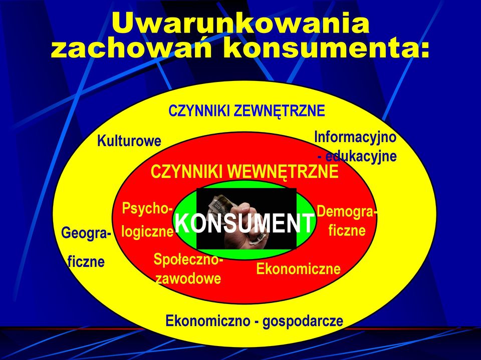 edukacyjne KONSUMENT Demograficzne Psychologiczne