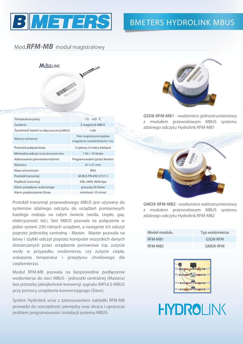 (pierwotne/wtórne) ymiary Protokół transmisji Prędkość transmisji Alarm przepływu wstecznego Alarm przekroczenia Qmax -15 +65 C Z magistrali MBUS 1rok Pole magnetyczne/optyka ściągnięcie