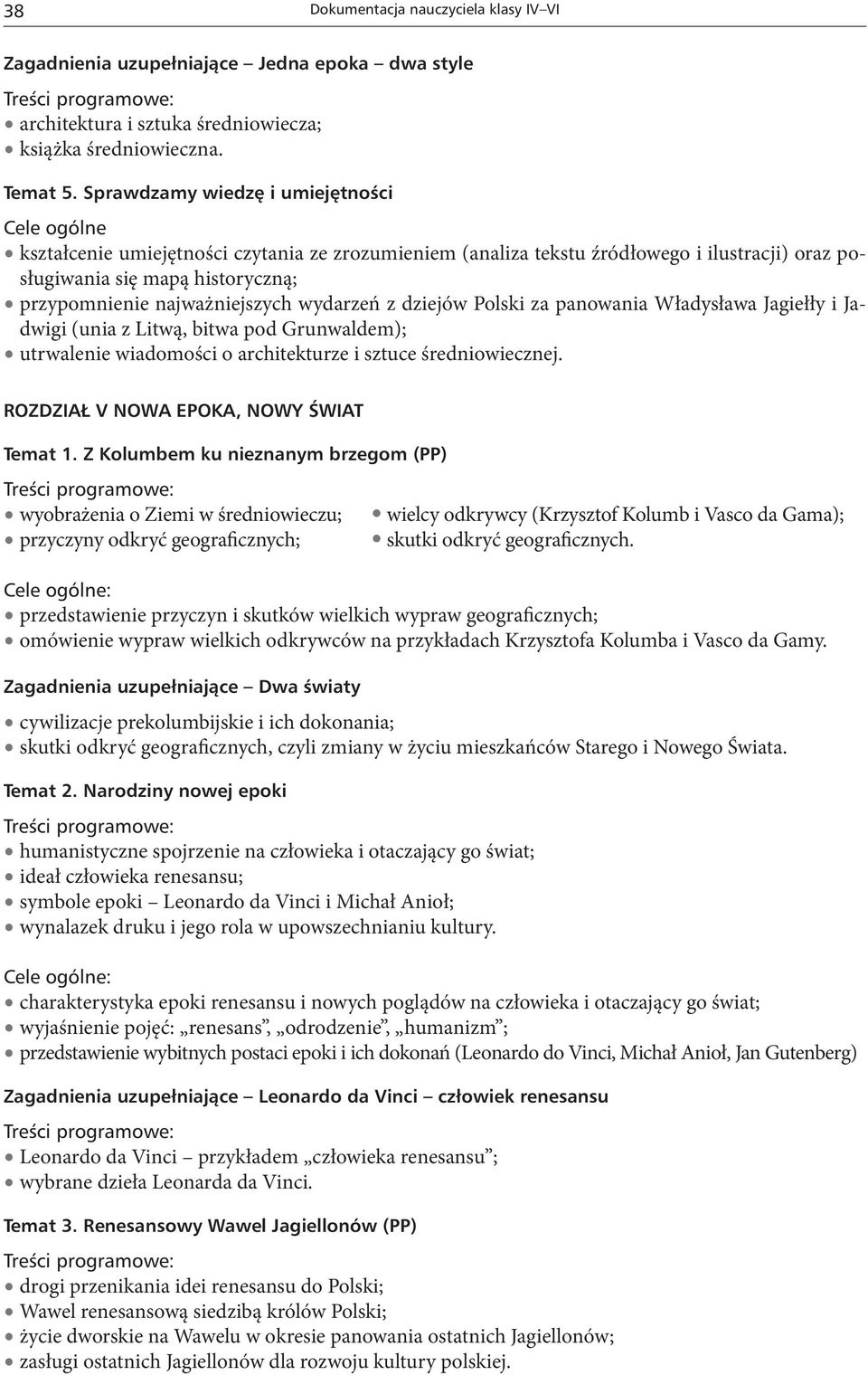 najważniejszych wydarzeń z dziejów Polski za panowania Władysława Jagiełły i Jadwigi (unia z Litwą, bitwa pod Grunwaldem); utrwalenie wiadomości o architekturze i sztuce średniowiecznej.