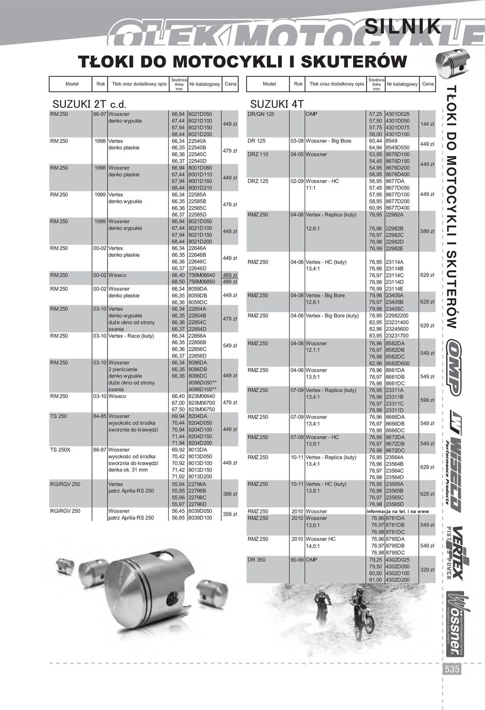 8001D060 67,44 8001D110 67,94 8001D160 68,44 8001D210 RM 250 1999 Vertex 66,34 22585A denko wypukle 66,35 22585B 66,36 22585C 66,37 22585D RM 250 1999 Wossner 66,94 8021D050 denko wypukle 67,44