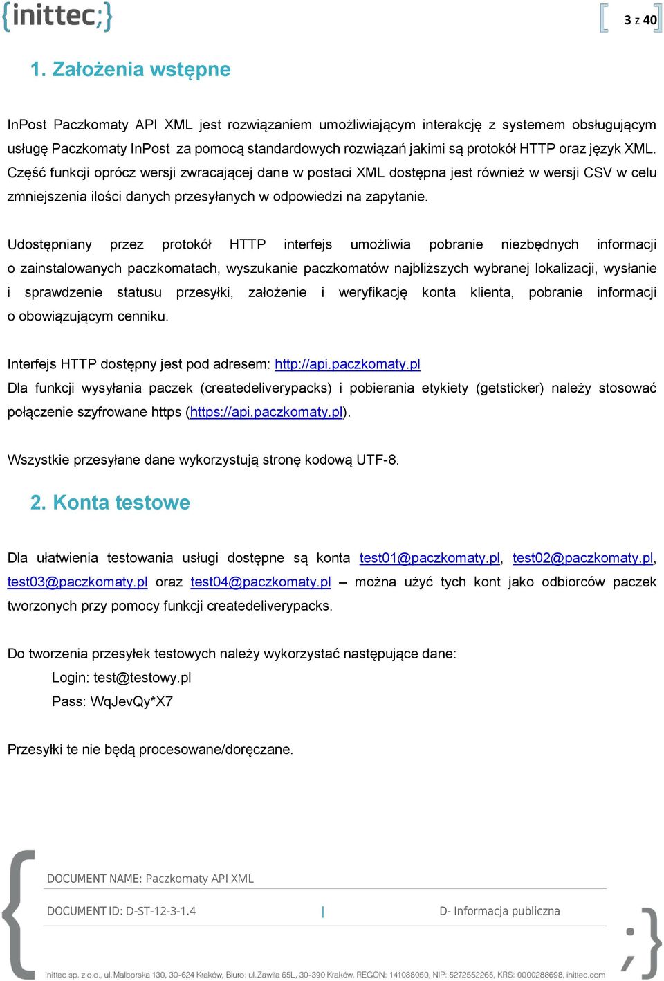 Paczkomaty API XML D-ST D - Informacja publiczna DOCUMENT ID: - PDF Free  Download