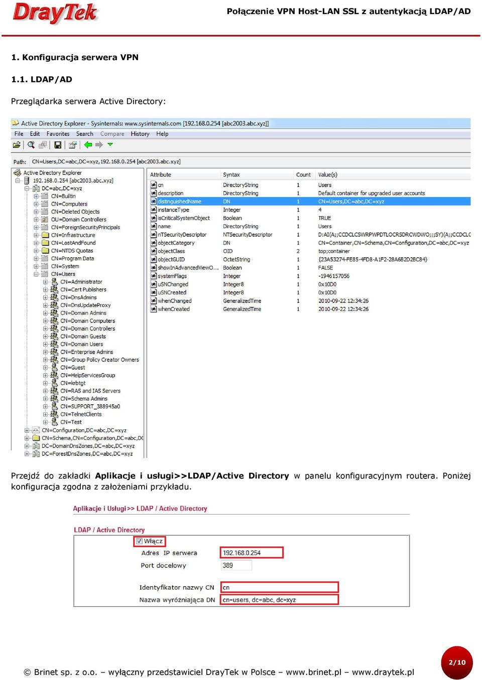 usługi>>ldap/active Directory w panelu konfiguracyjnym