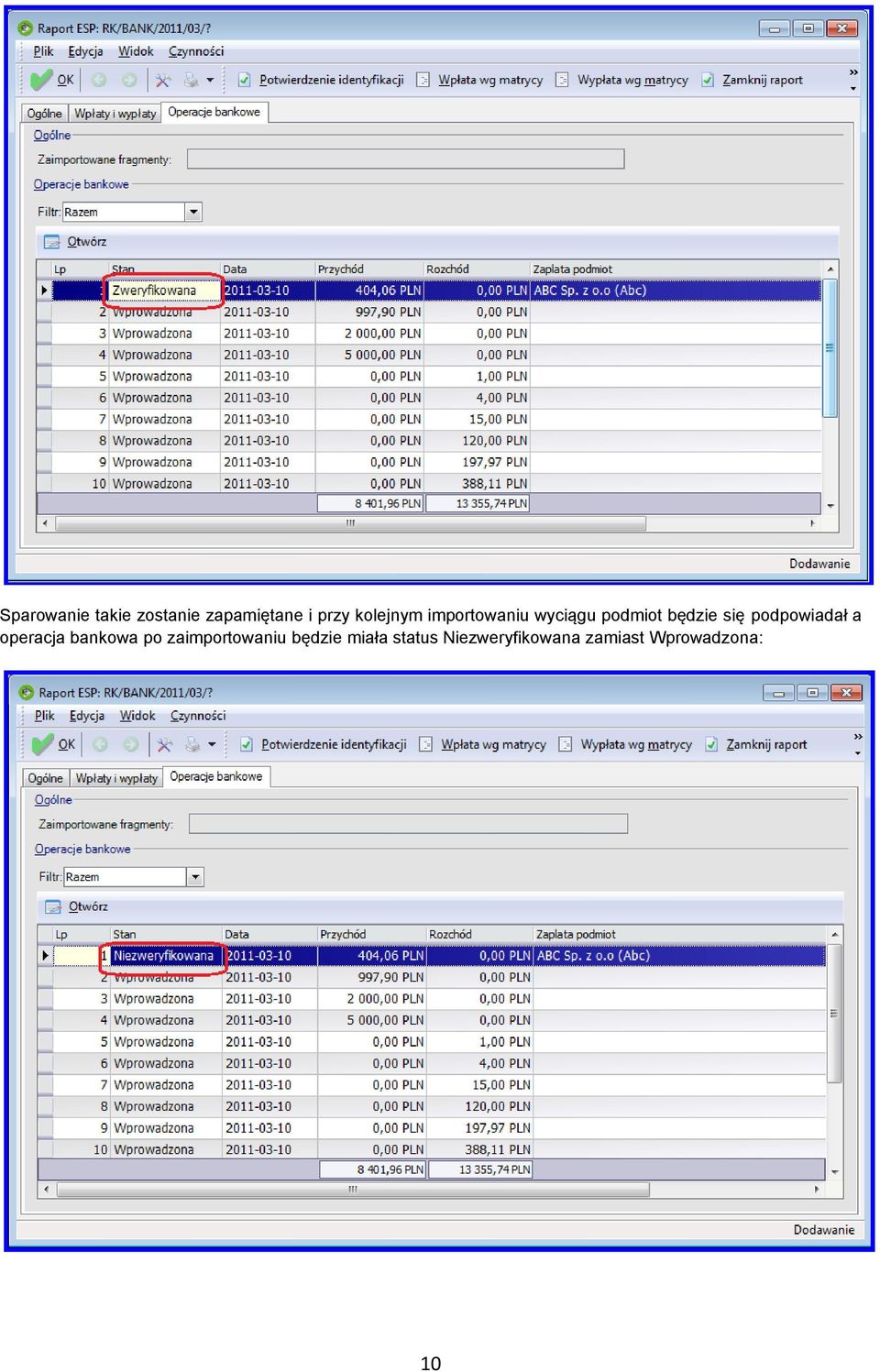 podpowiadał a operacja bankowa po zaimportowaniu
