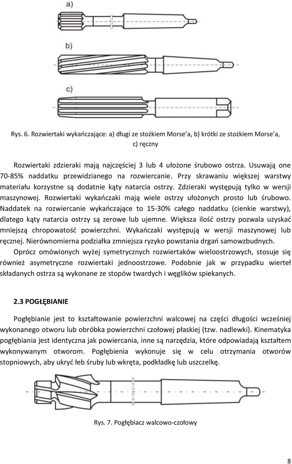 Rozwiertaki wykańczaki mają wiele ostrzy ułożonych prosto lub śrubowo.