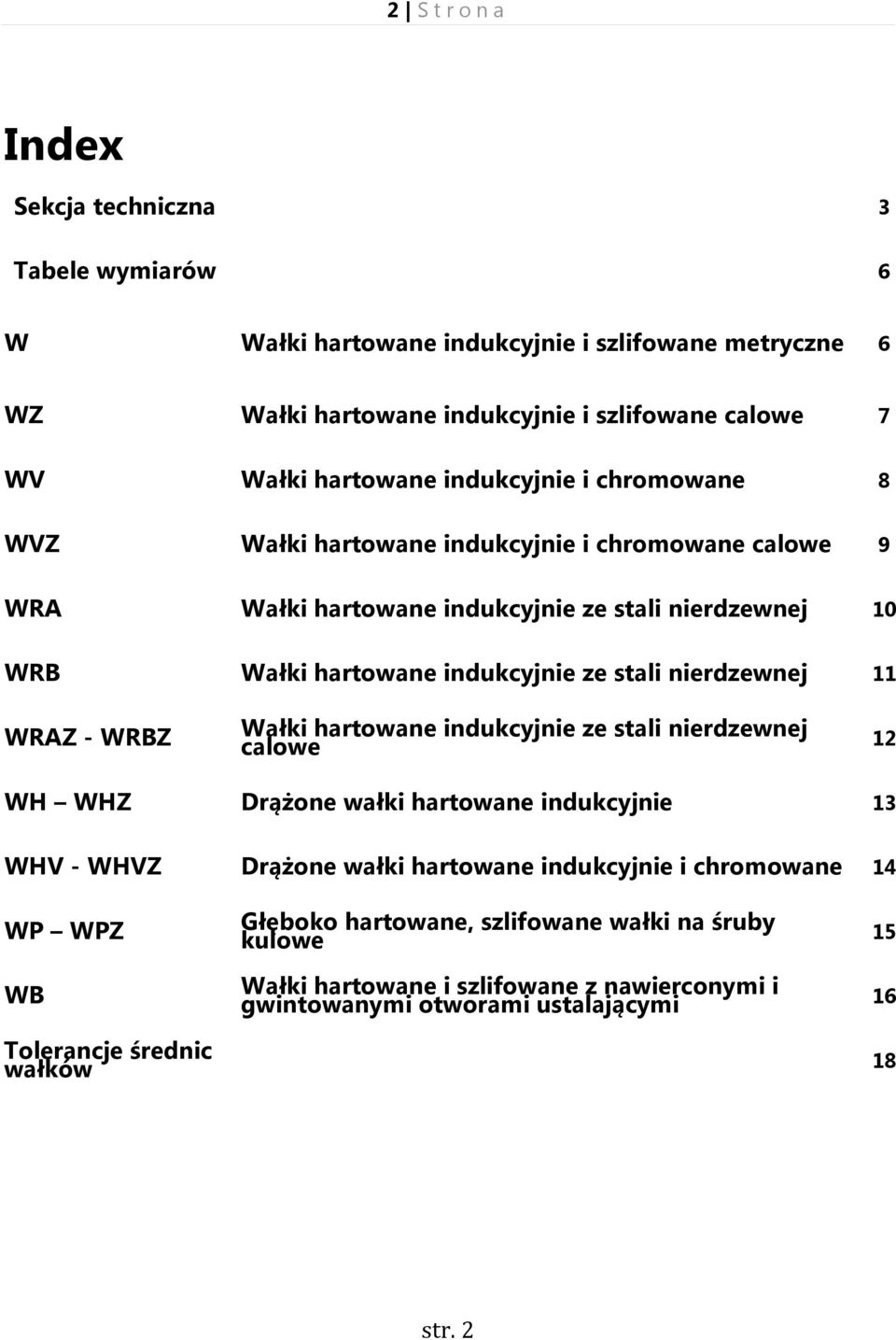 nierdzewnej 11 WRAZ - WRBZ Wałki hartowane indukcyjnie ze stali nierdzewnej calowe 12 WH WHZ Drążone wałki hartowane indukcyjnie 13 WHV - WHVZ Drążone wałki hartowane indukcyjnie i