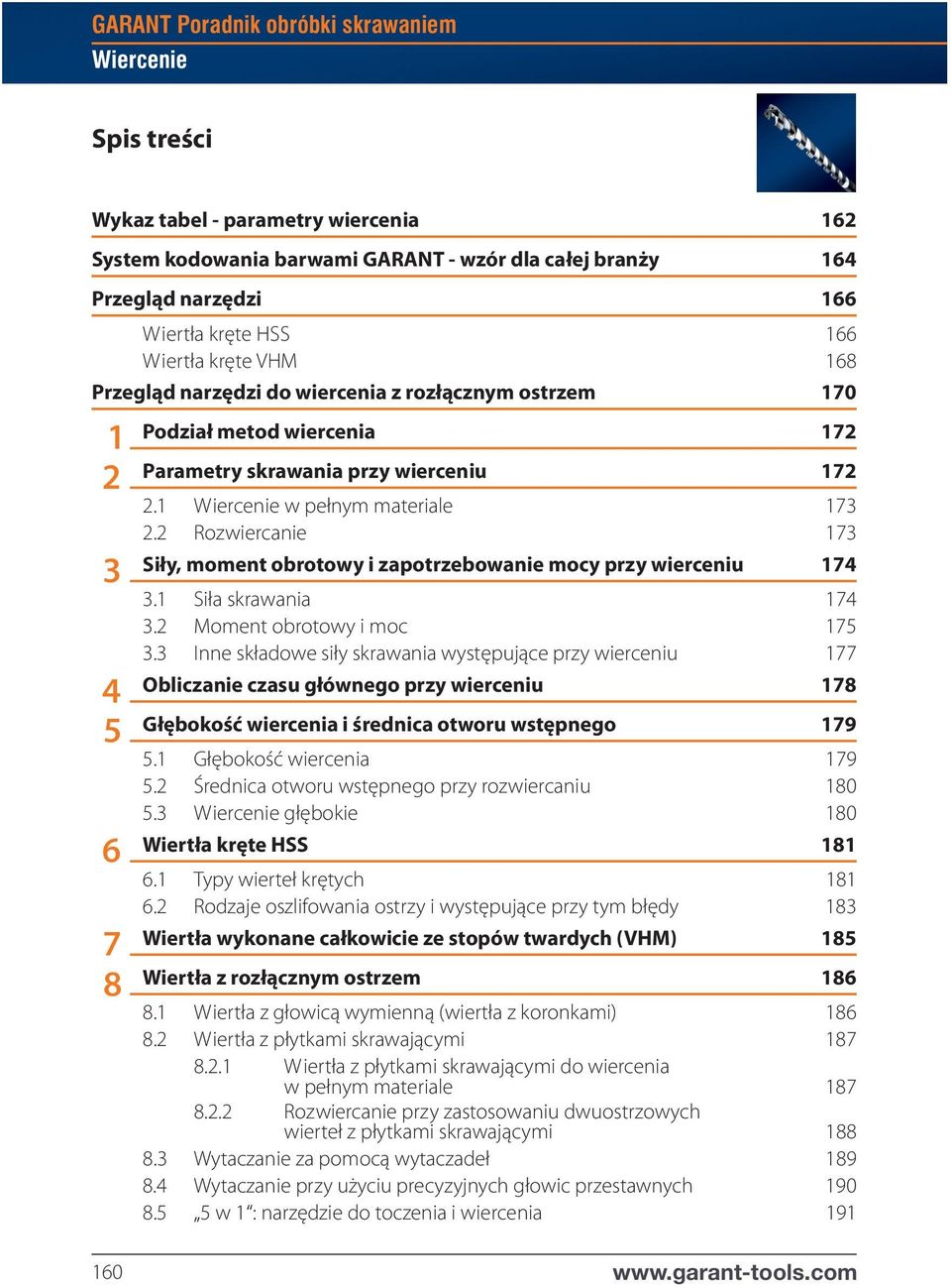 2 Rozwiercanie 173 Siły, moment obrotowy i zapotrzebowanie mocy przy wierceniu 174 3.1 Siła skrawania 174 3.2 Moment obrotowy i moc 175 3.