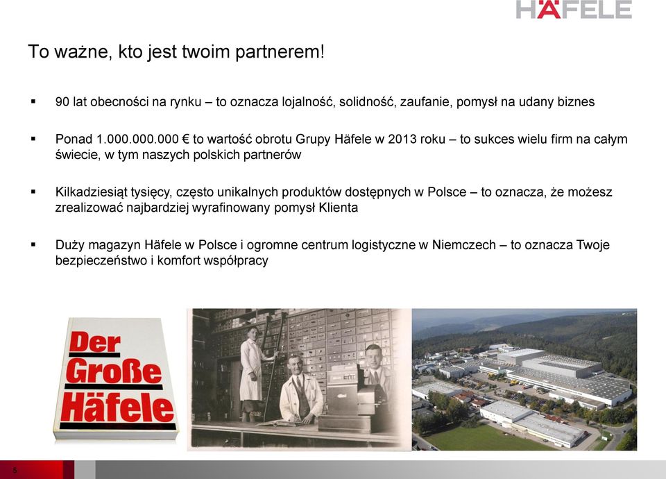 000.000 to wartość obrotu Grupy Häfele w 2013 roku to sukces wielu firm na całym świecie, w tym naszych polskich partnerów