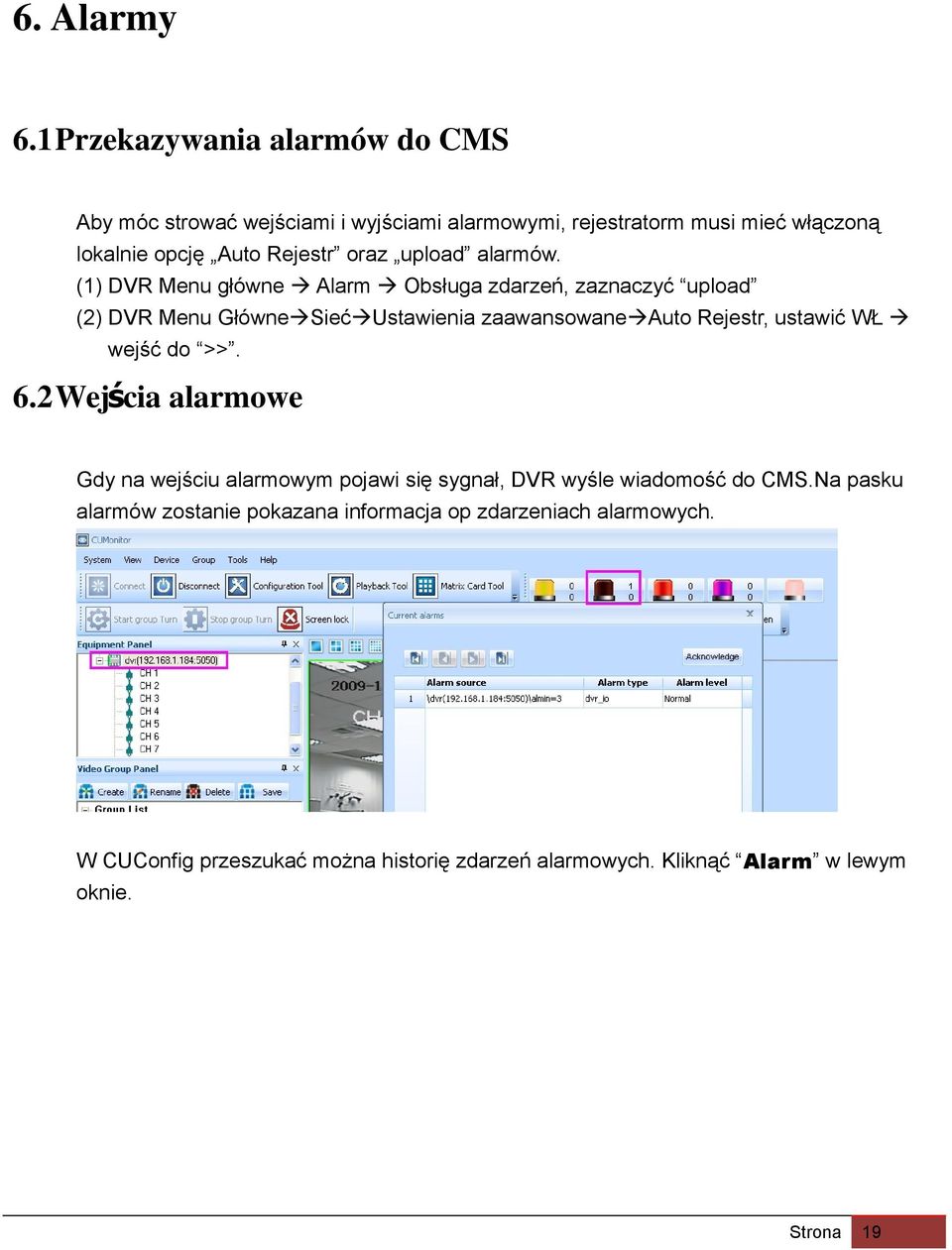 oraz upload alarmów.