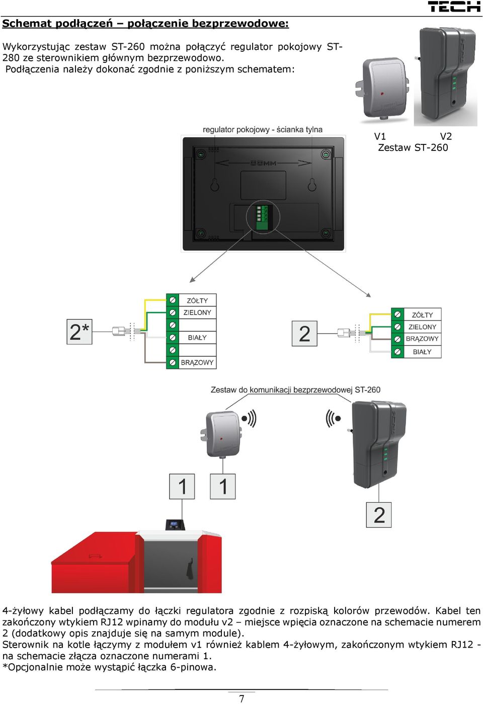 Kabel ten zakończony wtykiem RJ12 wpinamy do modułu v2 miejsce wpięcia oznaczone na schemacie numerem 2 (dodatkowy opis znajduje się na samym module).