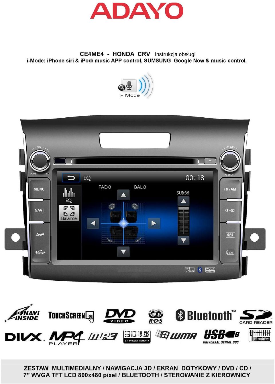ZESTAW MULTIMEDIALNY / NAWIGACJA 3D / EKRAN DOTYKOWY / DVD / CD