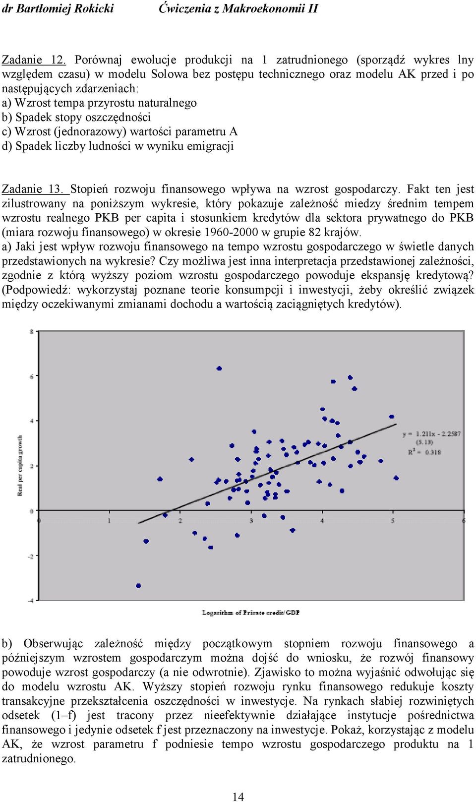 przyrostu naturalnego b) Spade stopy oszczędności c) Wzrost (jednorazowy) wartości parametru A d) Spade liczby ludności w wyniu emigracji Zadanie 13.