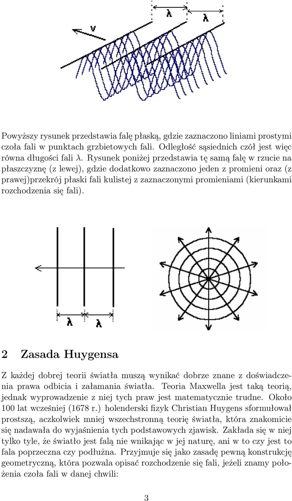 (kierunkami rozchodzenia się fali). 2 Zasada Huygensa Z każdej dobrej teorii światła muszą wynikać dobrze znane z doświadczenia prawa odbicia i załamania światła.