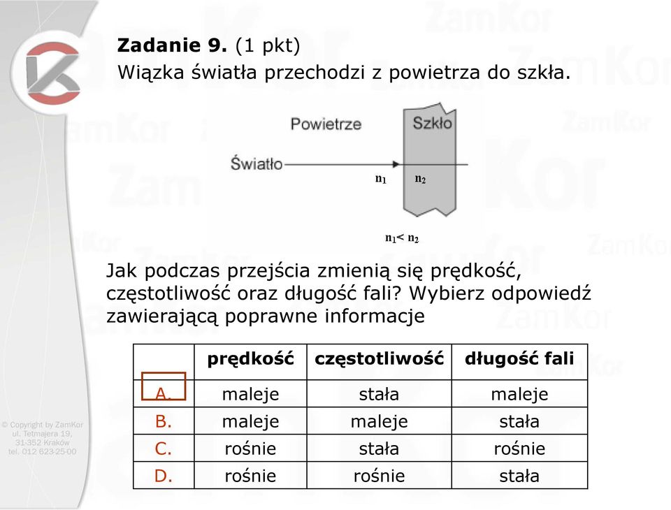 Wybierz odpowiedź zawierającą poprawne informacje prędko dkość częstotliwo