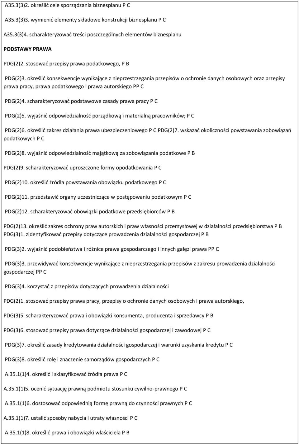 określid konsekwencje wynikające z nieprzestrzegania przepisów o ochronie danych osobowych oraz przepisy prawa pracy, prawa podatkowego i prawa autorskiego PP C PDG(2)4.