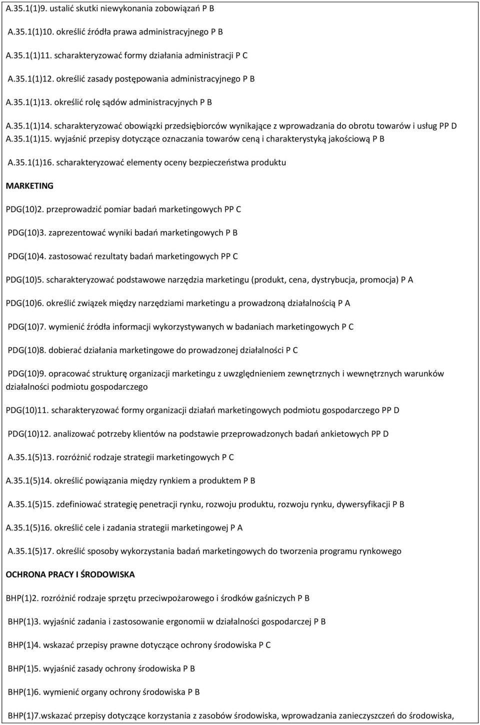 scharakteryzowad obowiązki przedsiębiorców wynikające z wprowadzania do obrotu towarów i usług PP D A.35.1(1)15. wyjaśnid przepisy dotyczące oznaczania towarów ceną i charakterystyką jakościową P B A.