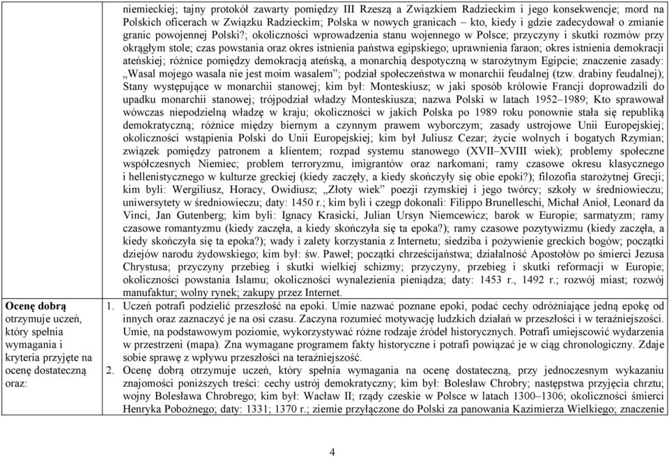 ; okoliczności wprowadzenia stanu wojennego w Polsce; przyczyny i skutki rozmów przy okrągłym stole; czas powstania oraz okres istnienia państwa egipskiego; uprawnienia faraon; okres istnienia