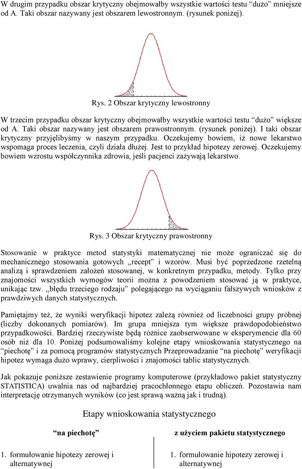 I taki obszar krytyczny przyjęlibyśmy w naszym przypadku. Oczekujemy bowiem, iż nowe lekarstwo wspomaga proces leczenia, czyli działa dłużej. Jest to przykład hipotezy zerowej.