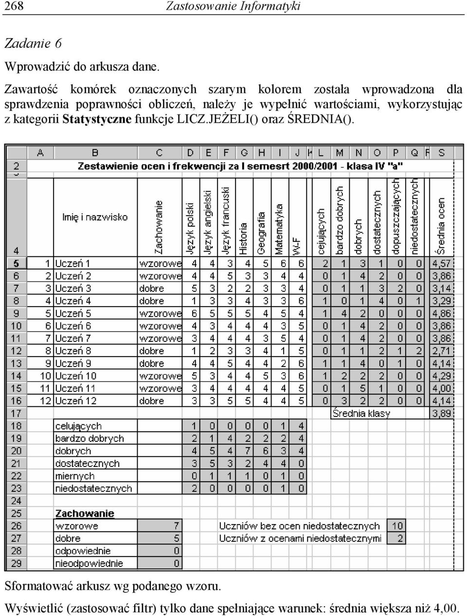 obliczeń, należy je wypełnić wartościami, wykorzystując z kategorii Statystyczne funkcje LICZ.