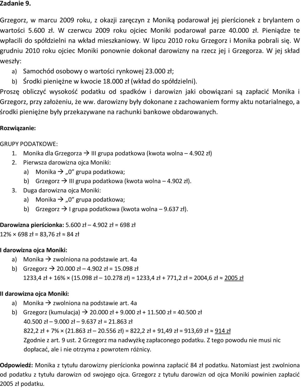 W jej skład weszły: a) Samochód osobowy o wartości rynkowej 23.000 zł; b) Środki pieniężne w kwocie 18.000 zł (wkład do spółdzielni).