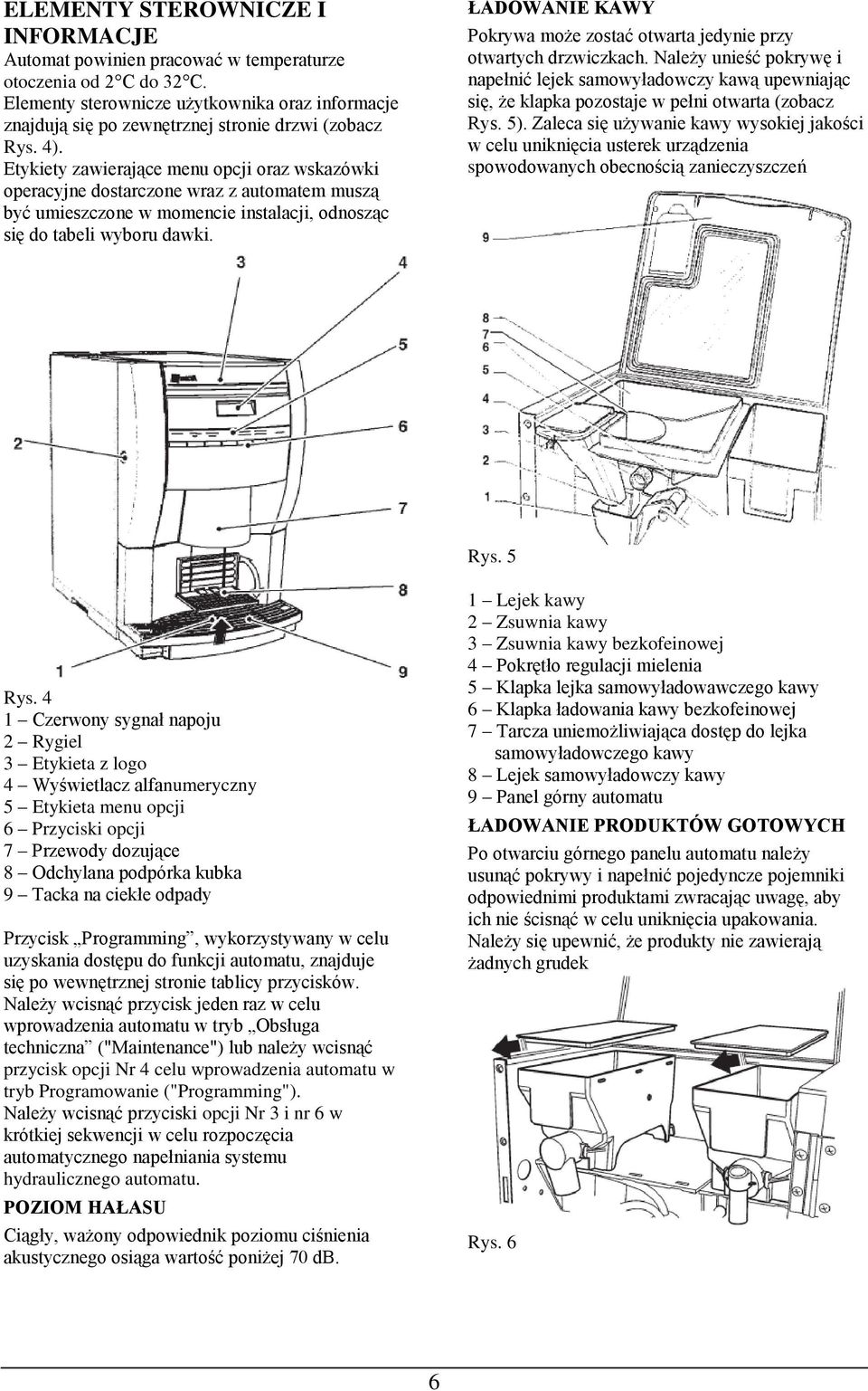 Etykiety zawierające menu opcji oraz wskazówki operacyjne dostarczone wraz z automatem muszą być umieszczone w momencie instalacji, odnosząc się do tabeli wyboru dawki.