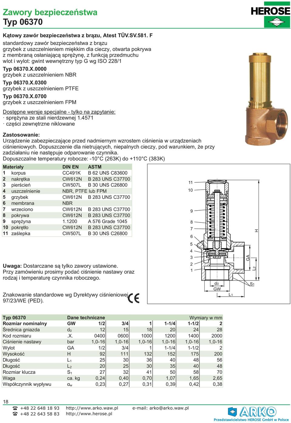 ISO 228/1 Typ 67.X. grzybek z uszczelnieniem NBR Typ 67.X. grzybek z uszczelnieniem PTFE Typ 67.X.7 grzybek z uszczelnieniem FPM Dostępne wersje specjalne - tylko na zapytanie: sprężyna ze stali nierdzewnej 1.