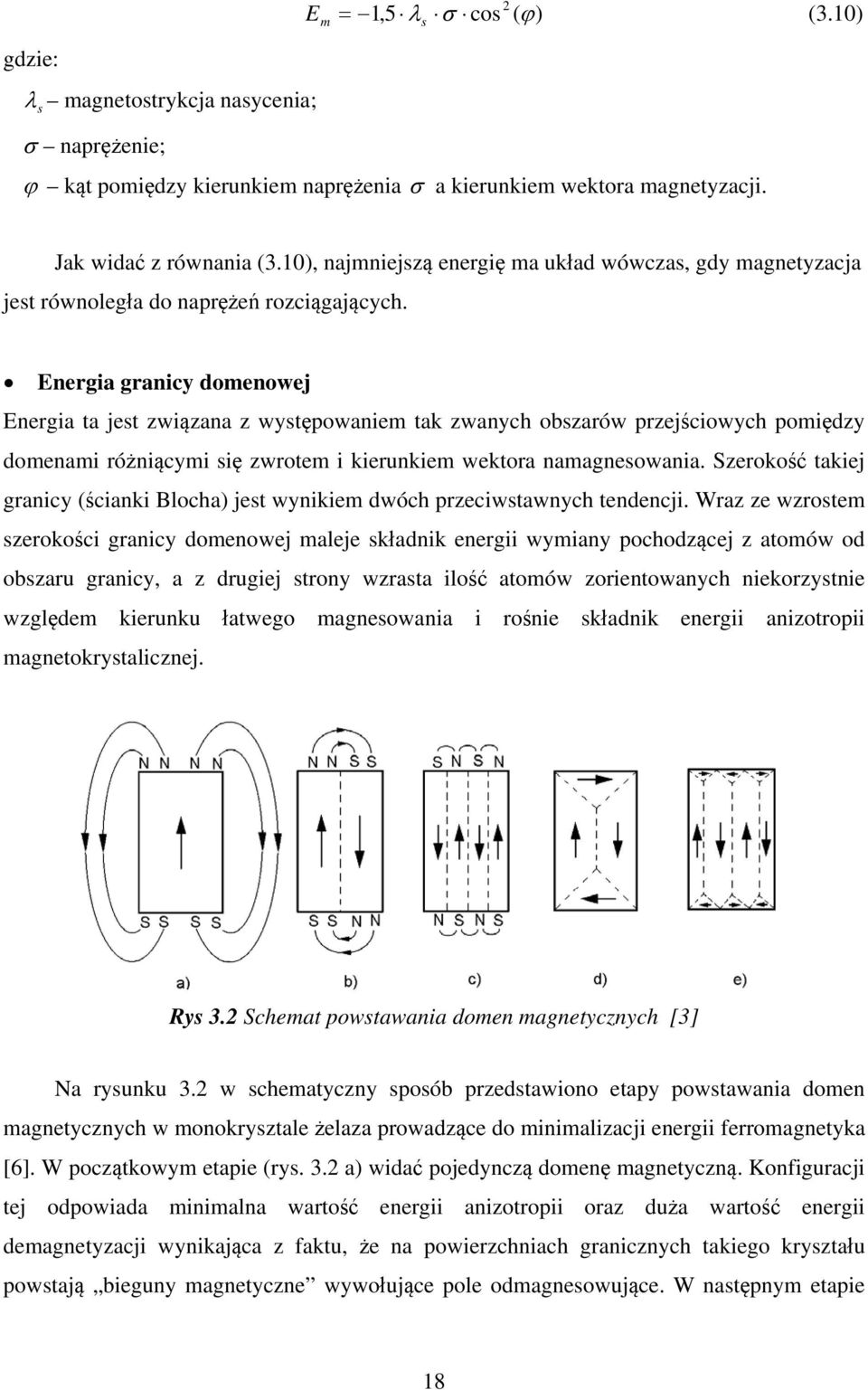 Energia granicy domenowej Energia ta jest związana z występowaniem tak zwanych obszarów przejściowych pomiędzy domenami różniącymi się zwrotem i kierunkiem wektora namagnesowania.