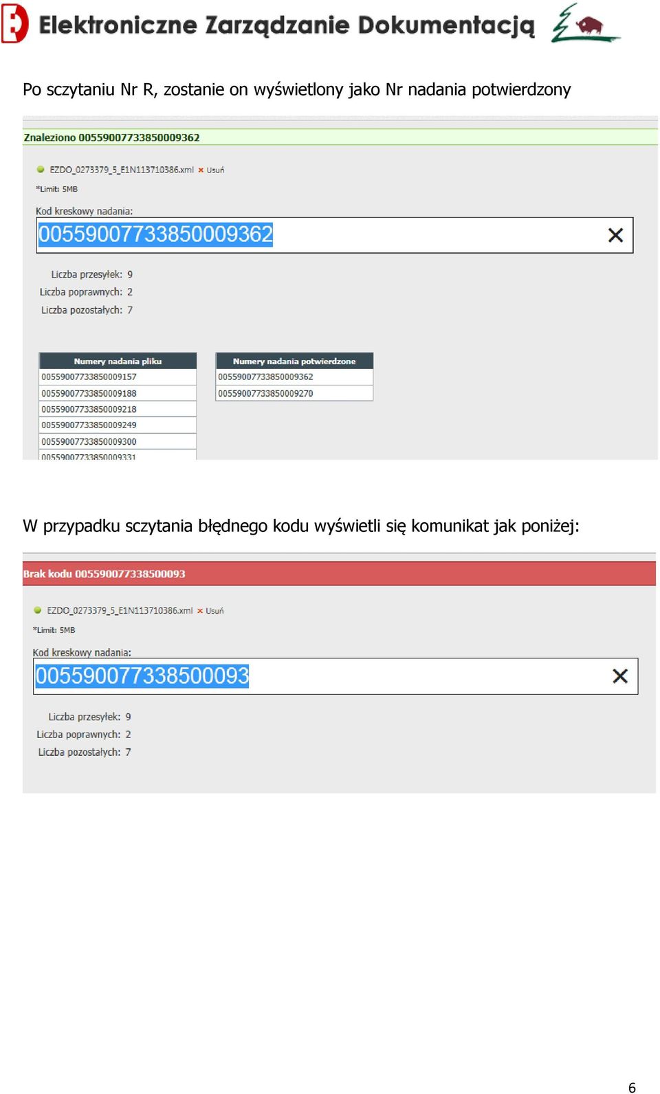 potwierdzony W przypadku sczytania