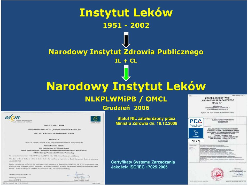 Grudzień 2006 Statut NIL zatwierdzony przez Ministra Zdrowia
