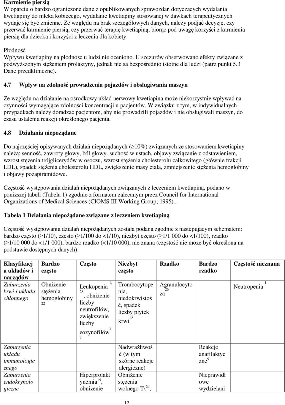 Ze względu na brak szczegółowych danych, należy podjąć decyzję, czy przerwać karmienie piersią, czy przerwać terapię kwetiapiną, biorąc pod uwagę korzyści z karmienia piersią dla dziecka i korzyści z